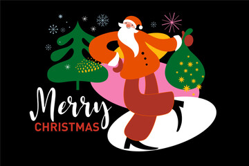 Christmas card, Santa Claus with gifts, xmas illustration	
