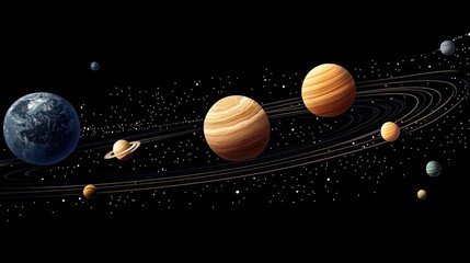 Vibrant Solar System Illustration Featuring Planets and Stars