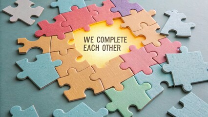 Colorful Puzzle Pieces Forming Heart with Text on a Gray Background