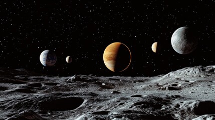 Celestial Landscape Featuring Planets in Dark Space Environment