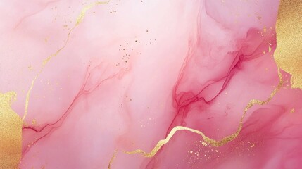 Elegant Pink and Gold Abstract Background with Fluid Art Design