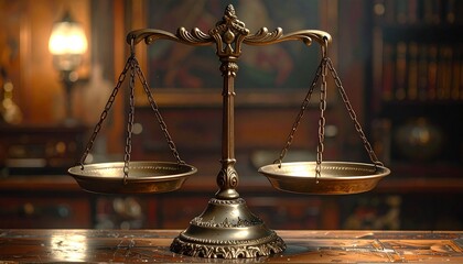 A balance scale—metal arms, candlelit, book nearby—rests in solemn symmetry. A metaphor for weighted truth and the choreography of contemplative justice.