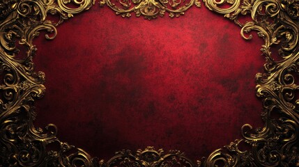 Elegant gold frame on rich red textured background for art display