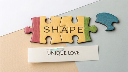 Colorful Puzzle Pieces with Unique Love Text for Creative Projects