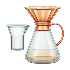 Coffee brewing equipmentGlass coffee carafe with copper filter and handle and small glass pitcher for cream or milk