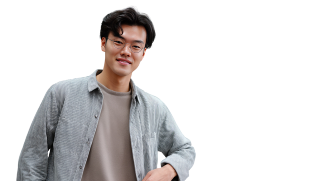 Smiling Portrait: A confident individual, radiating poise and optimism, looks directly at the viewer, showcasing a blend of intelligence and approachability in this expressive headshot.