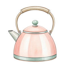 Vintage pink kettle with wooden handle cooking equipment for boiling water in kitchen or tea preparation