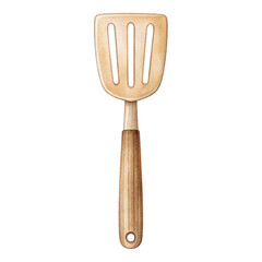 Wooden spatula cooking equipment with smooth handle and slotted head for easy flipping and stirring in kitchen