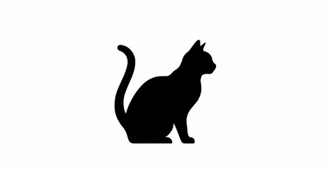 Obraz premium Black cat silhouette simple minimalist with graphic style sitting profile against white background