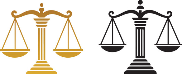 Golden and black scales of justice symbols side by side balance legal