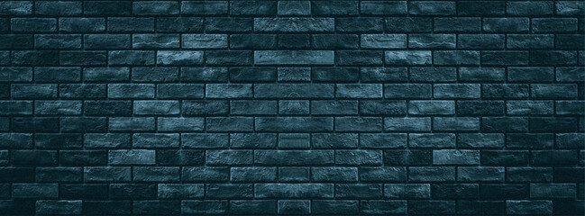 Bricks wall dark blue vintage retro style for abstract brick panorama background template and texture.