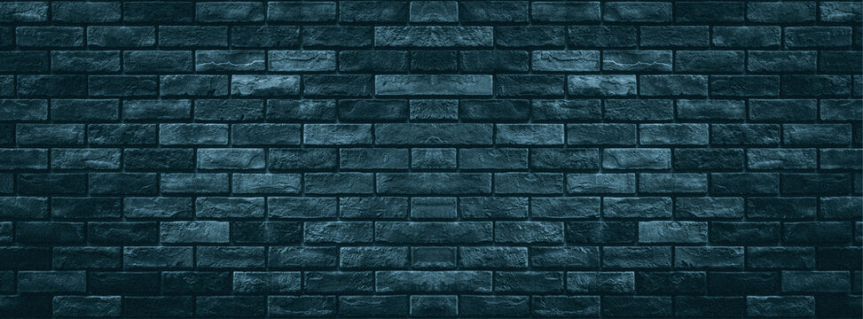 Bricks wall dark blue vintage retro style for abstract brick panorama background template and texture. - Powered by Adobe