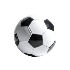 A classic black and white soccer ball, glossy,  perfectly round, against a black background