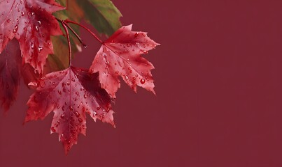 red maple leaves, raindrops, abstract autumn red background,