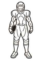 American Football Player Action Cartoon Outline 