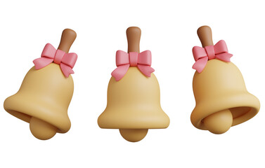 3d render of a minimal bells with bow for Christmas decorations set