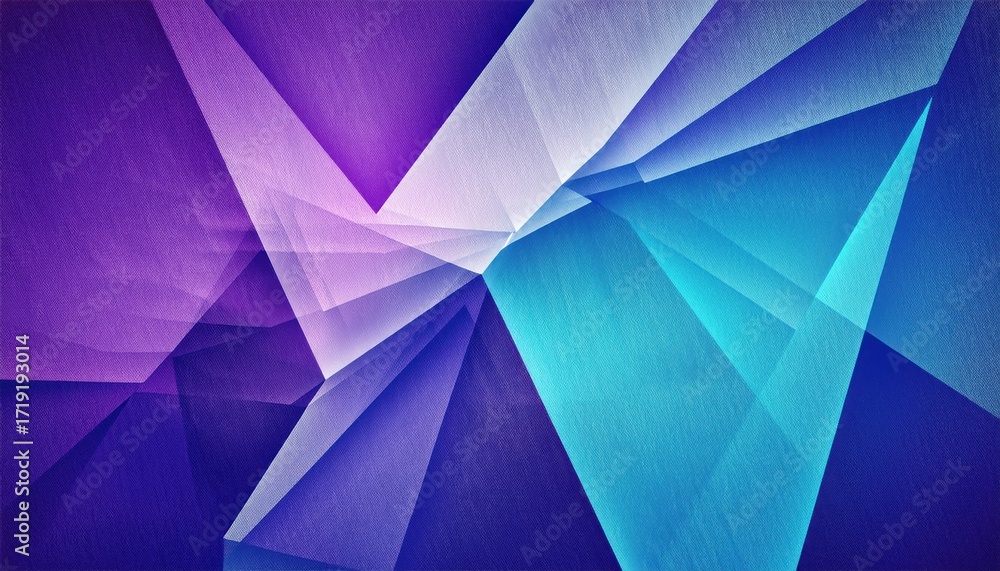 Poster abstract geometric pattern in purple and blue gradients, dynamic sharp angles, vibrant lighting, ide
