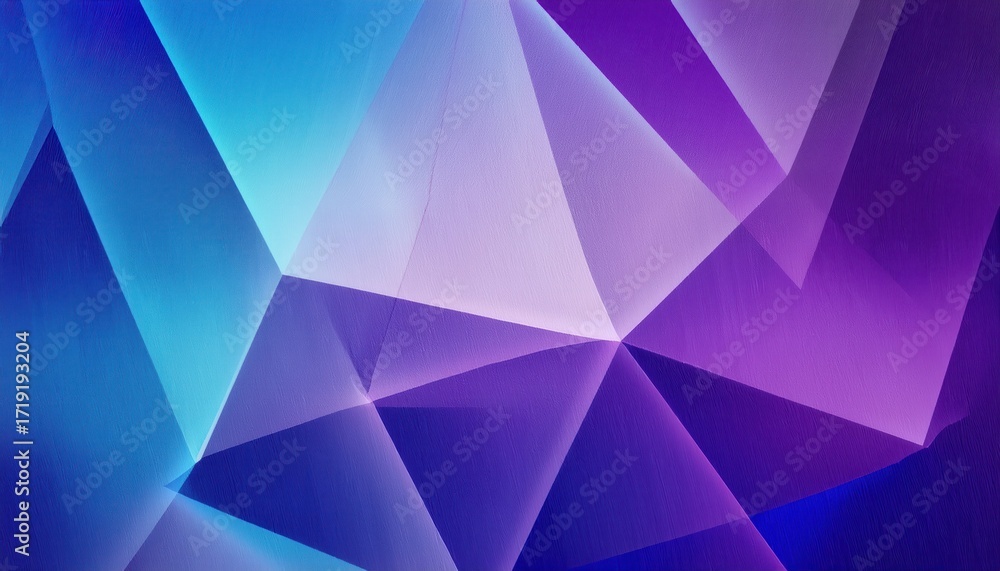 Poster abstract geometric pattern in purple and blue gradients, dynamic sharp angles, vibrant lighting, ide