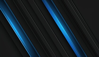 Obraz premium sleek futuristic black and blue diagonal lines abstract background with glowing neon highlights, ideal for digital design, banners, and modern web layouts