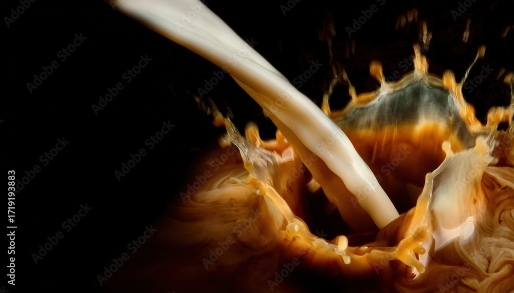 Aufkleber swirling coffee cream abstract patterns on dark background flowing in smooth waves of brown and whit