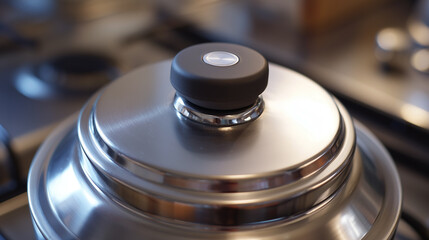 A silver pot with a lid on top