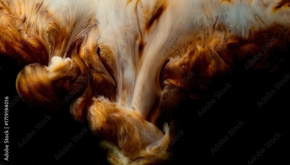 Aufkleber swirling coffee cream abstract patterns on dark background flowing in smooth waves of brown and whit