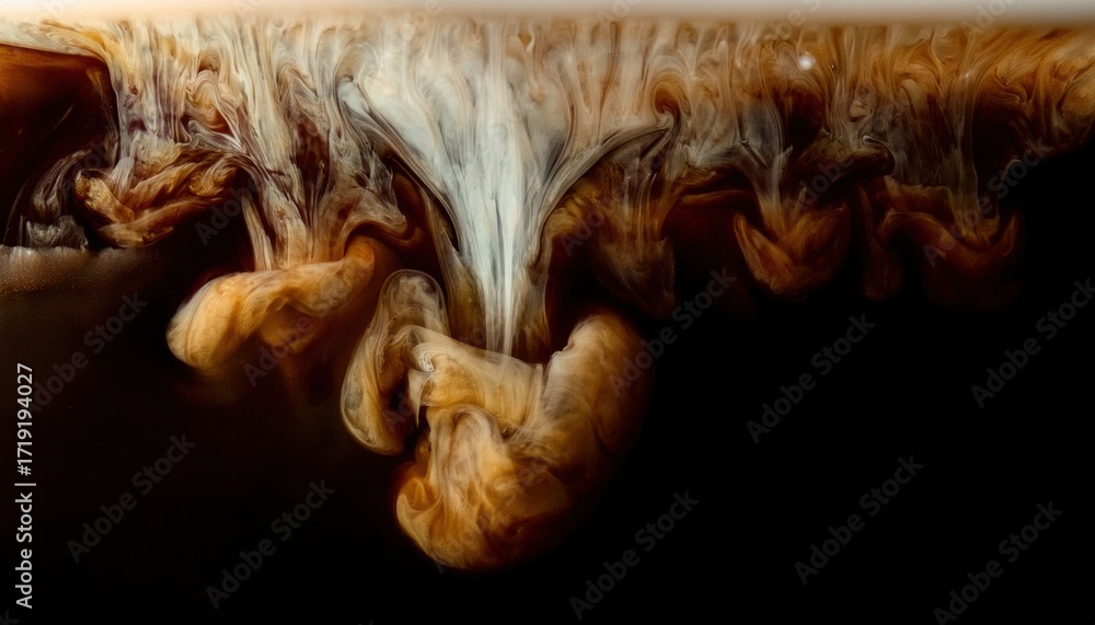 Aufkleber swirling coffee cream abstract patterns on dark background flowing in smooth waves of brown and whit