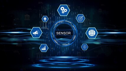 Digital sensor technology innovation global network data analysis financial growth strategy business intelligence concept with abstract futuristic background and icons - Powered by Adobe