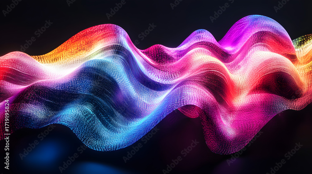 Poster dynamic spectrum of vibrant digital particles flowing with mesmerizing light and color creating an a