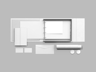 White Blank Professional Branding Stationery Set Mockup 3D Rendering