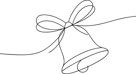 Single line drawing of a bell with a ribbon bow continuous line