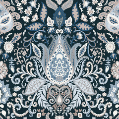 Dark Ornamental Paisley Seamless Pattern