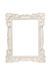 Elegant Ornate White Picture Frame with Vintage Design on White Background