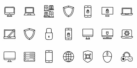 Technology and Cybersecurity Line Art Icons