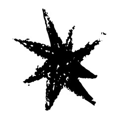 Grunge black star silhouette with splatter texture. Rough vector illustration isolated on transparent background. Perfect for punk, retro and abstract design projects