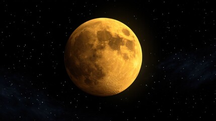 Obraz premium A Glowing Yellow Moon Illuminating the Dark Night Sky with Twinkling Stars Creating a Tranquil and Enchanting Celestial Scene for Stargazers