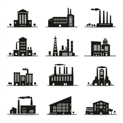 Obraz premium Collection of black silhouette factory buildings