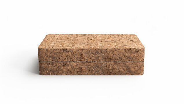 A rectangular cork box, light brown with darker flecks, sits on a white background, casting a subtle shadow.  Its simple design highlights the natural texture of the cork