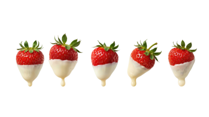 Strawberries covered in white chocolate on transparent background png