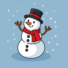 simple cartoon illustration of a snowman wearing a scarf and hat under the snow