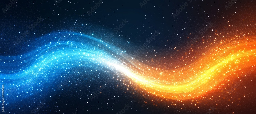 Poster abstract wave pattern with flowing light and gradient blue to orange for creative design projects