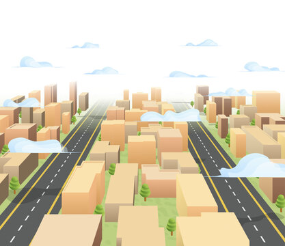 Concept urban development city. Modern architecture and highway perspective 3D cityscape with parallel roads. Vector illustration general cityscape background.