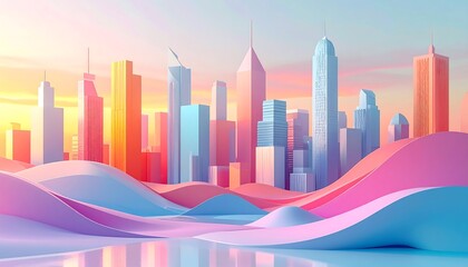 Abstract cityscape with pastel hues