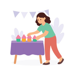 Young Girl Organizing Cupcake Table