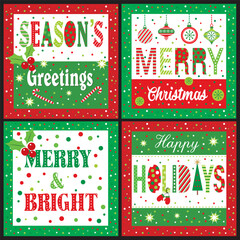 Christmas card with lettering, baubles, berry and tree