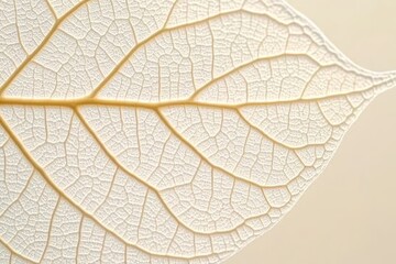 Obraz premium Closeup of an Elegant White Skeleton Leaf with Delicate Transparent Veins on a Soft Beige Background