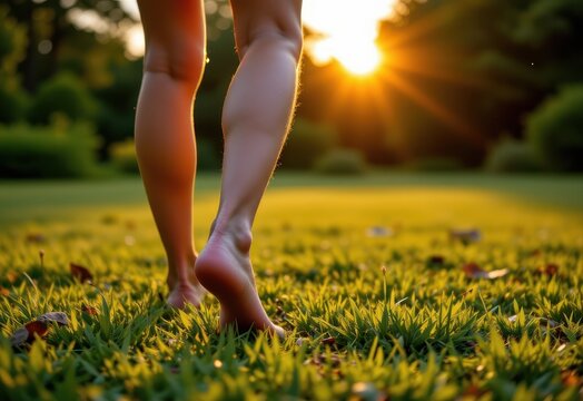 person walking barefoot on grass during sunrise, enjoying nature and mindfulness, promoting habits that reduce stress and support long term brain health naturally.