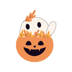 Cute Halloween Ghost and Festive Elements