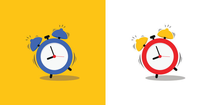 Set of Ringing alarm clock. Wake up timer clock. Morning timer clock cartoon design. Ringing watch. Reminder clock isolated on white background.