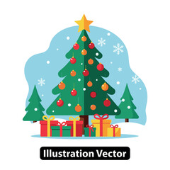 Vibrant Christmas Tree Adorned with Festive Ornaments and Presents, Celebrating the Holiday Season